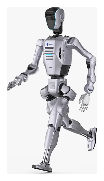 A humanoid robot mid-stride