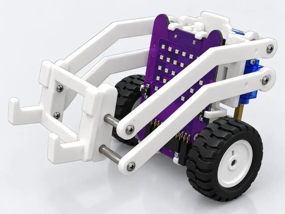 MIEO built as a forklift with two white lifting arms